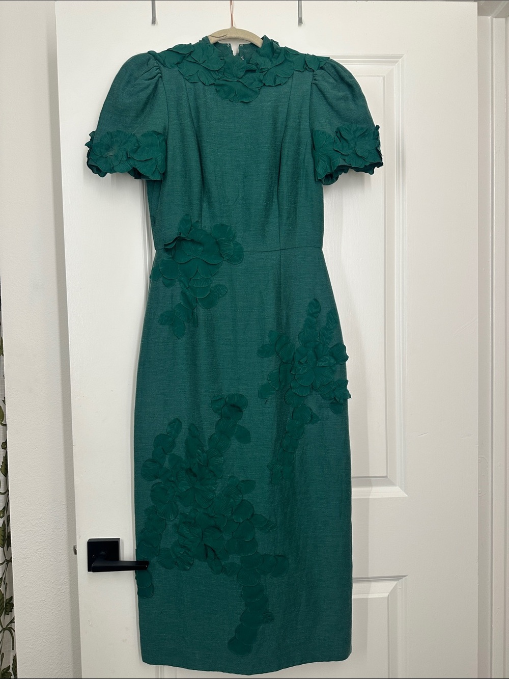 ANTONIO MELANI Green Floral-Appliqué Midi Dress